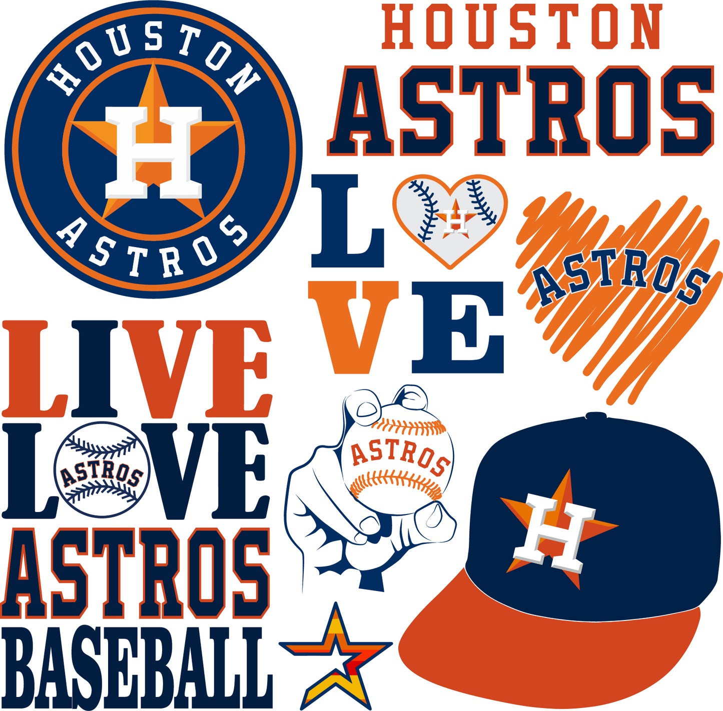 Houston Astros Basenall Half Sheet Misc. (Must Purchase 2 Half sheets - You Can Mix & Match)
