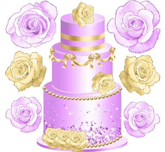 Purple Cake and Flowers Half Sheet  (Must Purchase 2 Half sheets - You Can Mix & Match)3