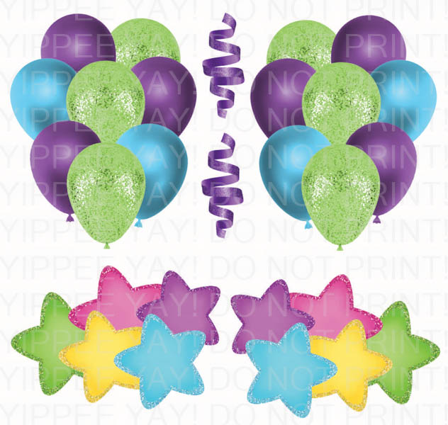 Lime Green, Purple, Blue and Stars Half Sheet (Must Purchase 2 Half sheets - You Can Mix & Match)