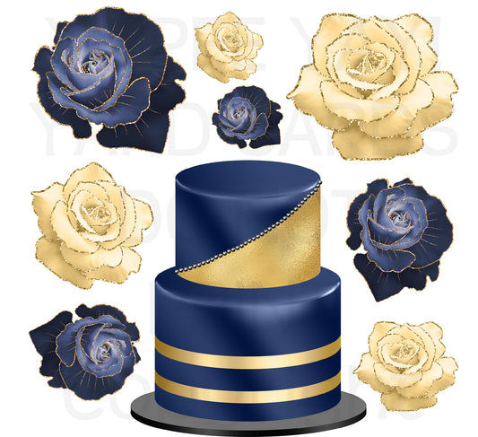 Navy Blue Cake and Flower Half Sheet  (Must Purchase 2 Half sheets - You Can Mix & Match)3