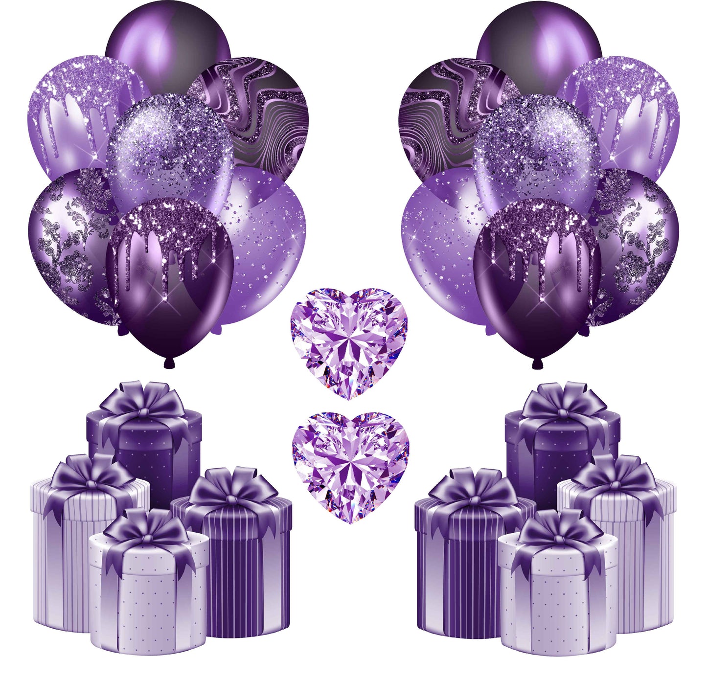 Purple Balloons and Presents Half Sheet  (Must Purchase 2 Half sheets - You Can Mix & Match)