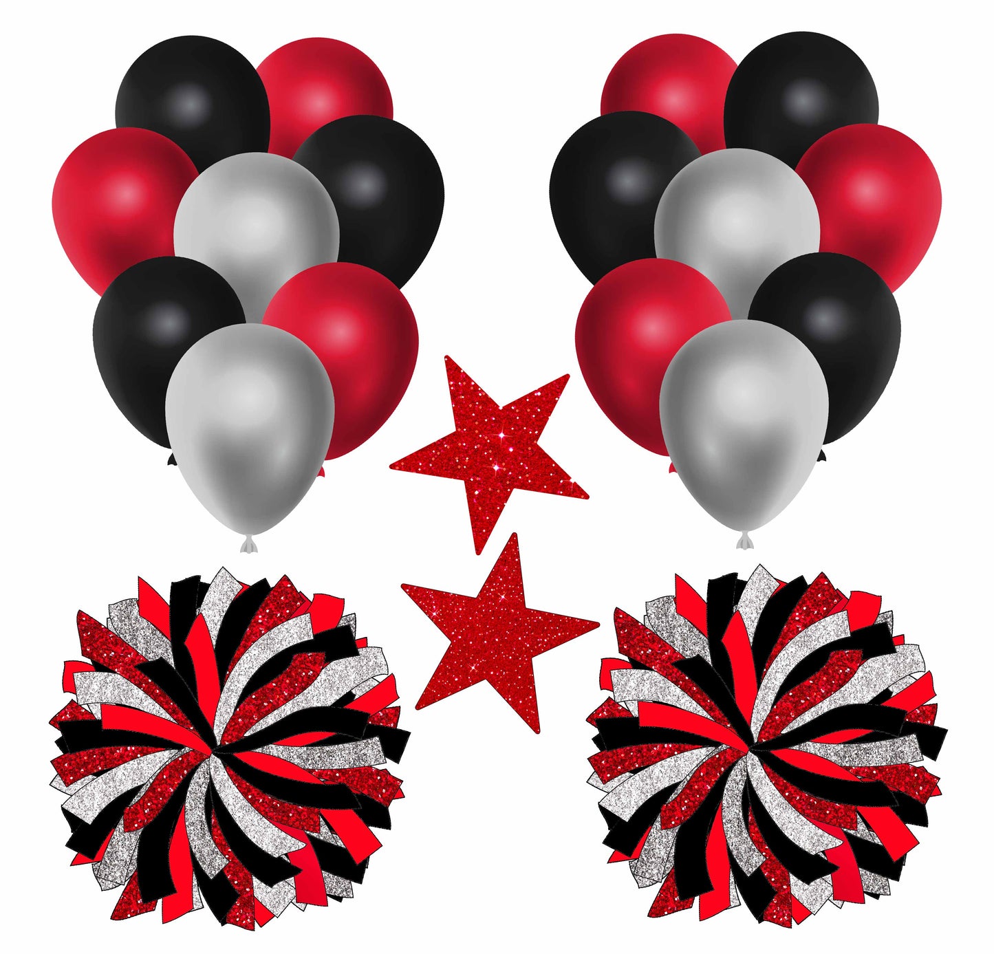 Black Silver Red Balloons and Pom Poms Half Sheet  (Must Purchase 2 Half sheets - You Can Mix & Match)