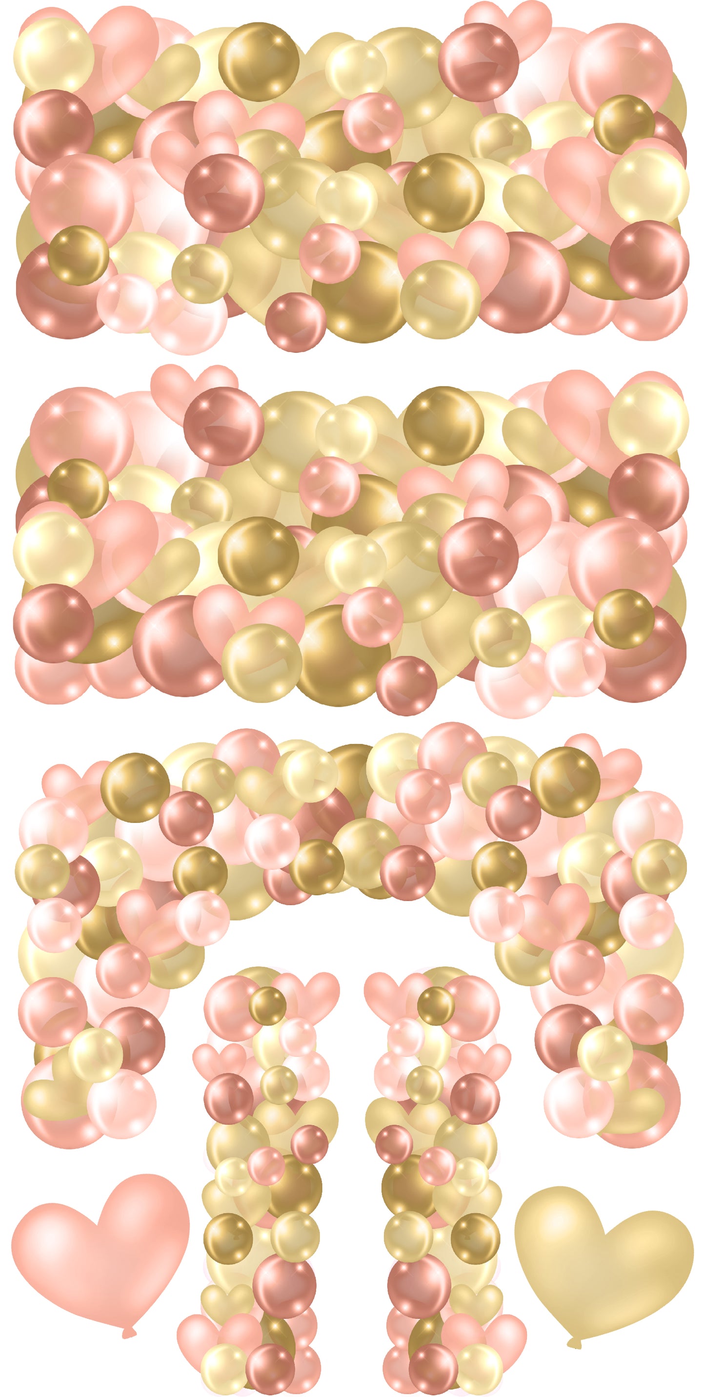 Rose Gold and Gold Balloons Bunches Skirts, Ez Fillers, Arch, and Column