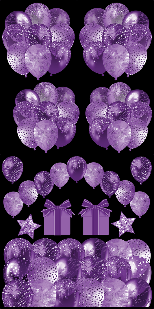 Solid Color Balloon Sheets - Purple Set 2 - 4 Balloon Bunches, Balloon Arch, Balloon Skirt, 2 Presents, & 2 Stars