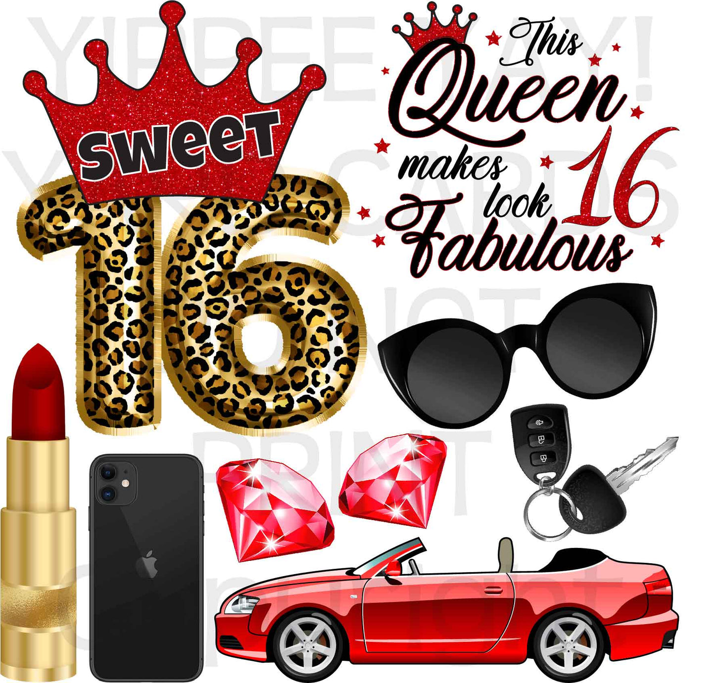 Sweet 16 Red and Gold Half Sheet Misc. (Must Purchase 2 Half sheets - You Can Mix & Match)