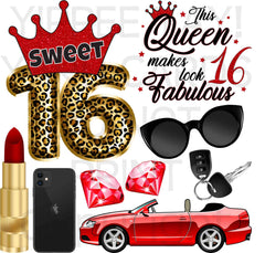 Sweet 16 Red and Gold Half Sheet Misc. (Must Purchase 2 Half sheets - You Can Mix & Match)