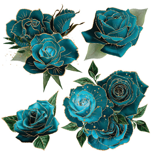 Teal and Gold Roses - Flowers Half Sheet Misc. (Must Purchase 2 Half sheets - You Can Mix & Match)