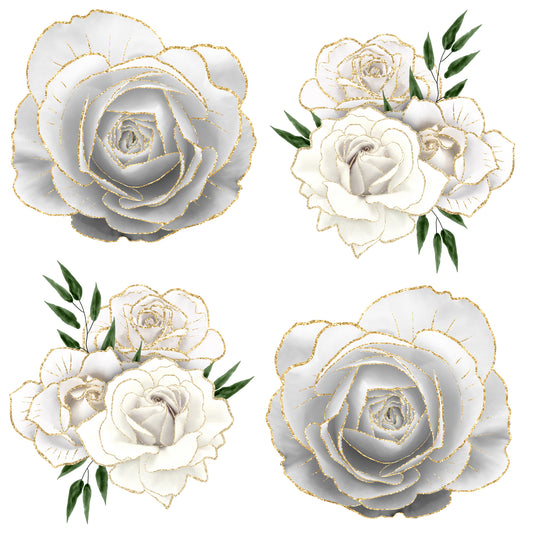 White and Gold Roses - Flowers Half Sheet Misc. (Must Purchase 2 Half sheets - You Can Mix & Match)