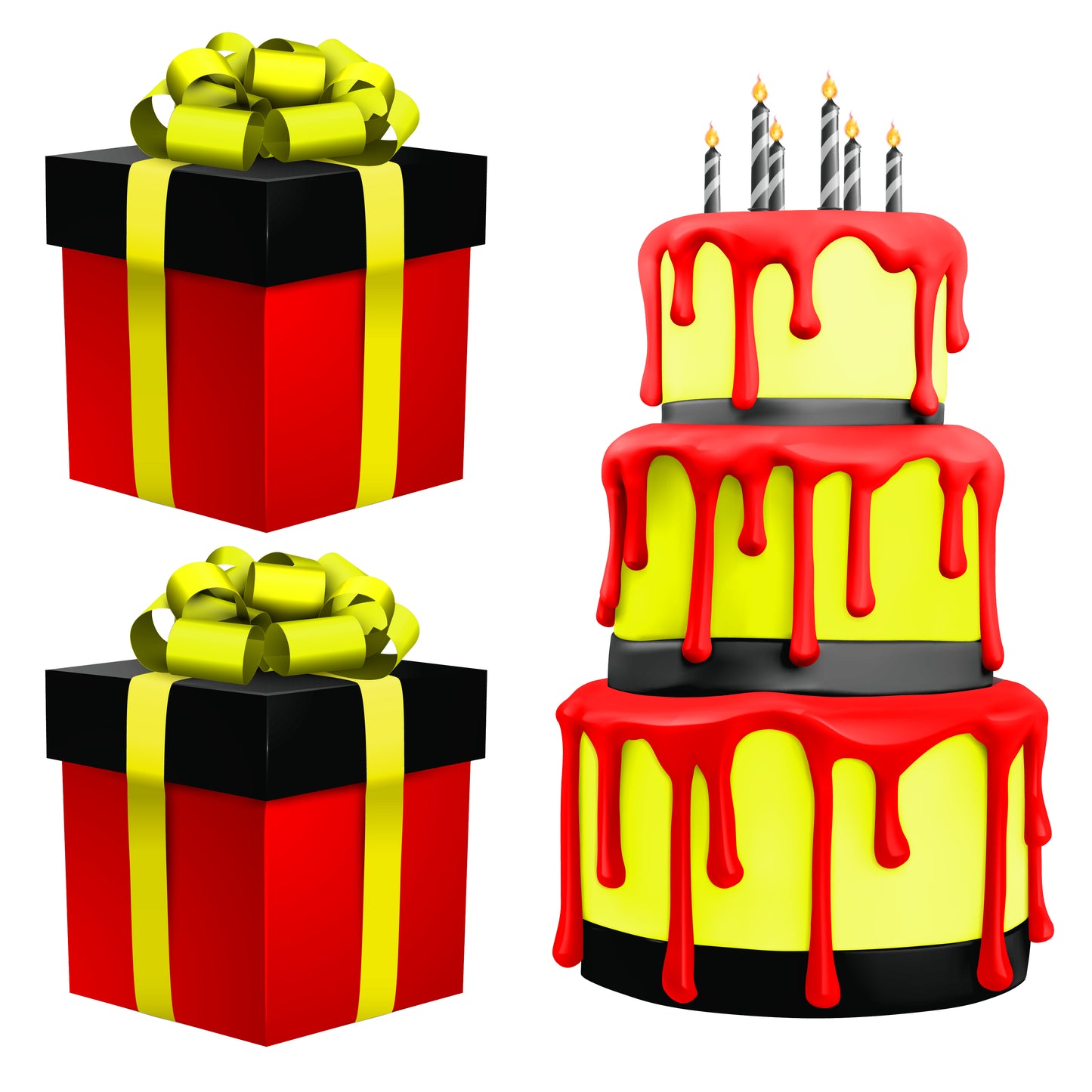 Black Yellow Red Presents and BIG Cake Half Sheet Misc. (Must Purchase 2 Half sheets - You Can Mix & Match)